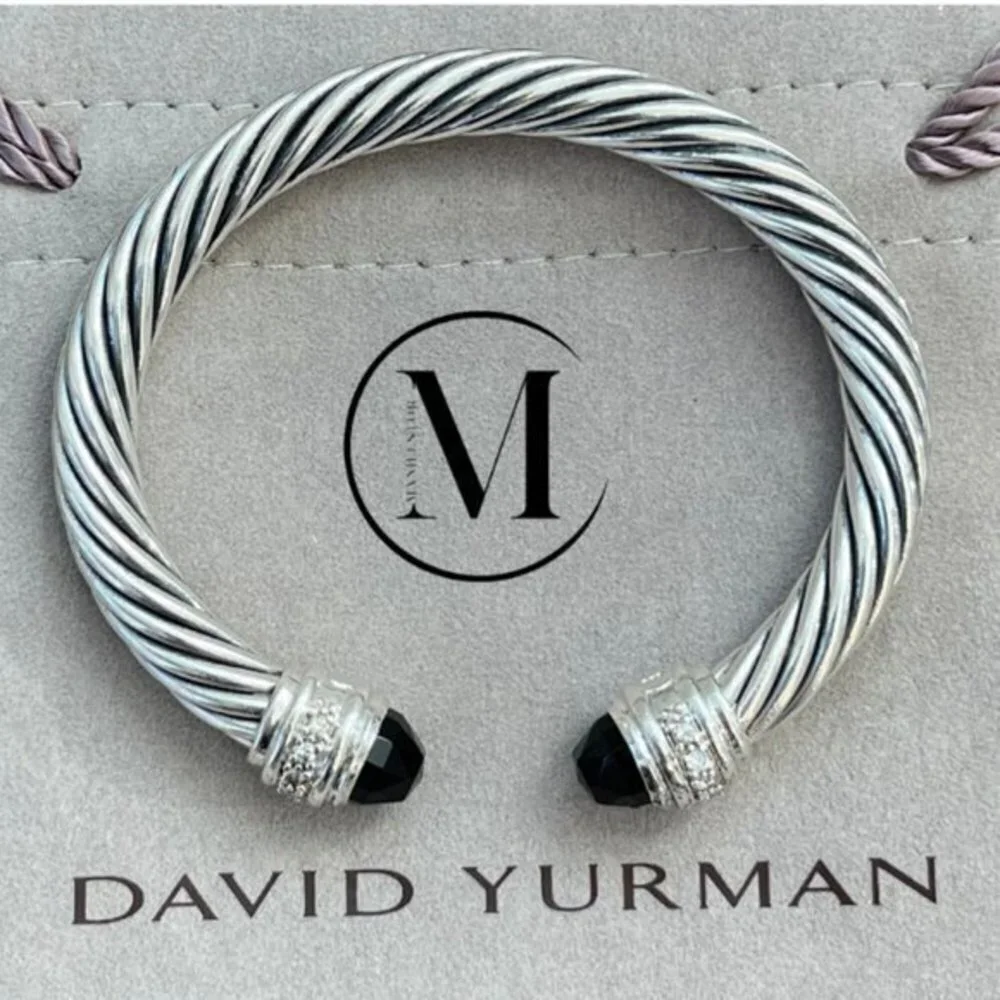 David Yurman 7mm Black Onyx & Diamonds Bracelet - Size Small